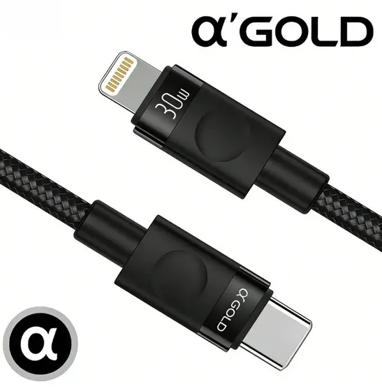 Cabo A'Gold Lightning para iPhone 30W USB-C 1m - Turbo Carregamento Rápido   imediato✨