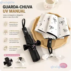 Guarda-chuva bolinhas com laço, alta qualidade, proteção UV, ideal para sol e chuva