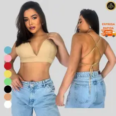Top Cropped Feminino Alça Cruzada Costas Nuas Confortável Moda Verão