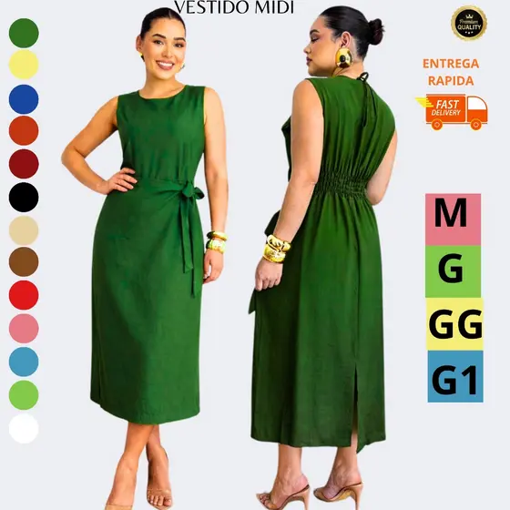 Vestido Midi Feminino com Laço na Cintura | Casual Chic | M ao G1