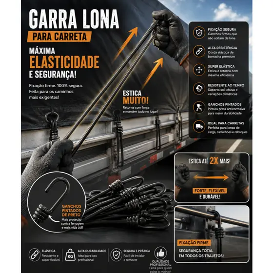 KIT 10-40 ELÁSTICO EXTENSOR LONA 35CM CAMINHÃO CARRETINHA PRETO