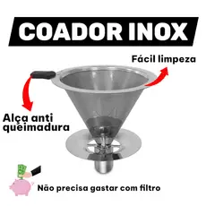 Coador de café Ecológico Inox 103/102 Unitermi Reutilizável com Cabo de Silicone