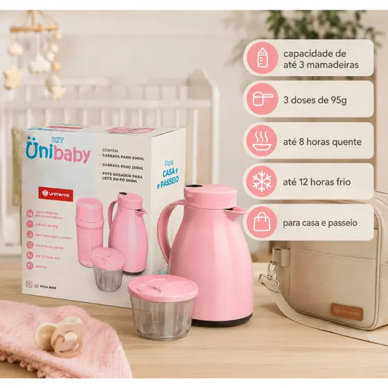 KIT UNIBABY UNITERMI - KIT PASSEIO BEBÊ - GARRAFA TÉRMICA 650ML - COPO TÉRMICO 250ML