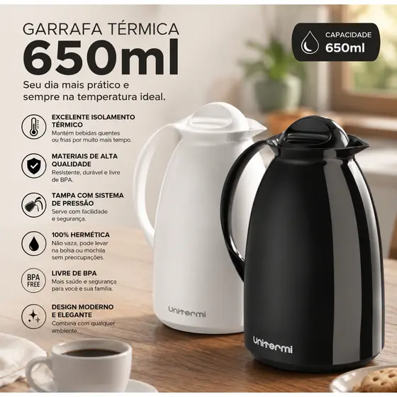 Garrafa Termica Rolha 650ml Florenca Preta Unitermi  81101
