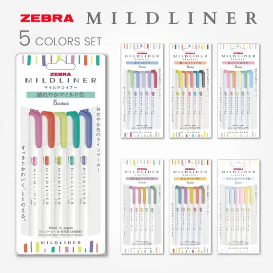 Zebra MILDLINER Caneta Marcadora Dupla Face De Ponta Conjunto De 5 Cores , Papelaria De Diário Japonês