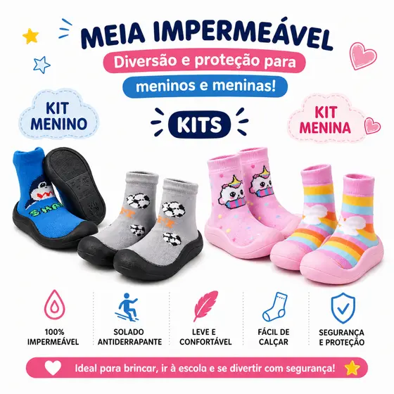 Kit 2 Pares Sapatinho Meia Infantil Unissex