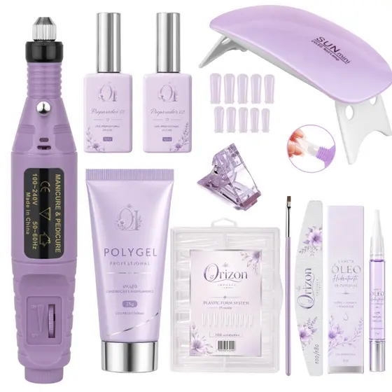 KIT POLYGEL + LIXADEIRA CANETA + CABINE SUN MINI + MOLD F1