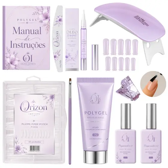 KIT UNHA POLYGEL CABINE SUN + POLYGEL + MOLDE F1 KIT FAÇA VOCE MESMO