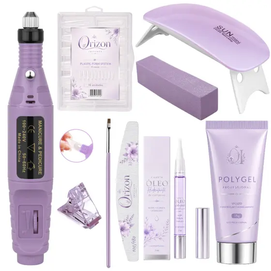 KIT POLYGEL + LIXADEIRA CANETA + CABINE SUN MINI + POLYGEL + MOLDE F1