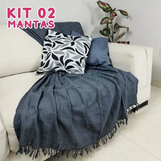 Kit 2 Mantas Decorativas Sofá Algodão Luxo Gigante 210x120 Capa Sofá Protetora Decoração DOMMUS
