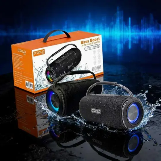 Caixa de Som Bluetooth A'gold à Prova d'Água, 60W e Luzes RGB, SM-15