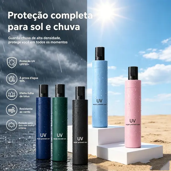 Guarda-Chuva e Guarda-Sol 2 em 1 – Três Dobras com Proteção Solar UV LEN-1265