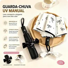 Guarda-Chuva Automático com Bolinhas e Laço – Toque Elegante, Proteção UV, Uso para Sol e Chuva LEN-1296