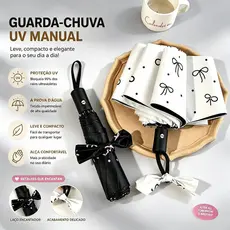 Guarda-Chuva Automático Bolinhas e Laço – Proteção Solar e UV, Ideal para Sol e Chuva LEN-1296