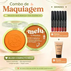 Combo Blush Compacto Melu com Mini Lápis Labial e Mini Base – Para Maquiagem Feminina