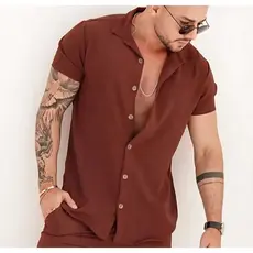 Camisa Blusa Social Masculina Manga Curta Tecido Duna