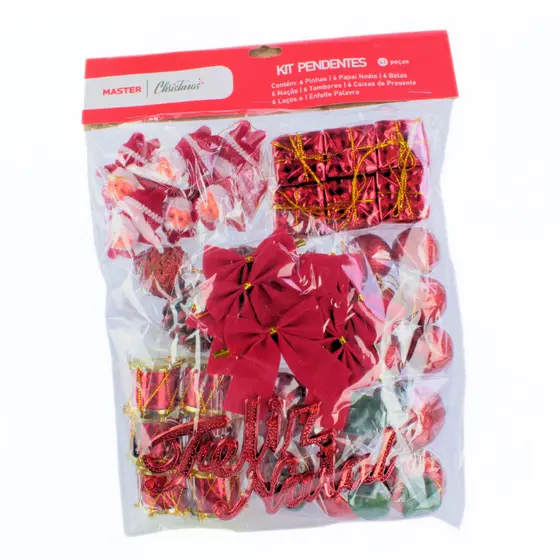 Kit com 43 Enfeites de Natal vermelho – Pendentes para Árvore Natalinos Luxo NATAL