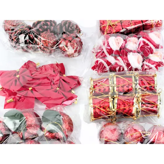 Kit com 43 Enfeites de Natal- Pendente para Árvore - Cores: Dourado, Prata e Vermelho - Decoração NATAL