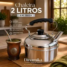 Chaleira Inox 2 Litros Aço Inoxidável Resistente Cozinha Fogão Indução e Gás Tampa com Pegador Design Moderno
