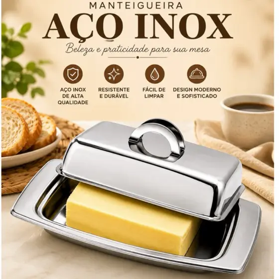 Manteigueira em Aço Inox com Tampa