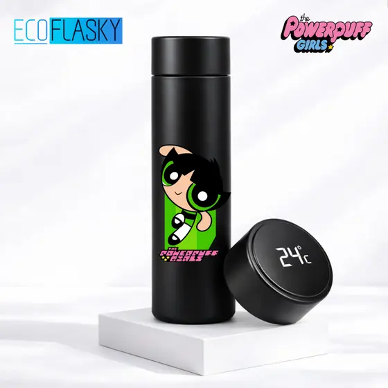 Garrafa Térmica de Água Infantil Aço Inoxidável Docinho As Meninas Superpoderosas Termometro LED Digital Estampada