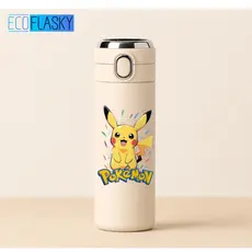 Garrafa Térmica Infantil de Aço Inox Pikachu Pokémon com Termometro LED Digital Anime Jogo 420ml