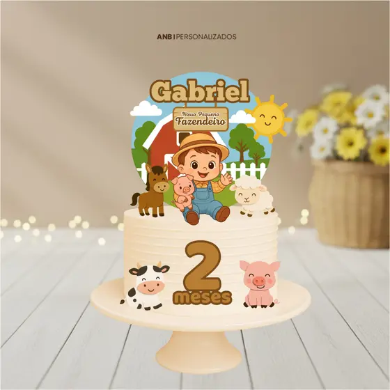 Topo de Bolo Fazendinha Baby Menino|Menina – Personalizado Mesversário|Festa Infantil |Aniversário|Bebê Fazendeiro