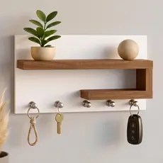 Porta Chaves Organizador com Prateleira decorativa – Design Moderno em MDF Branco e amadeirado