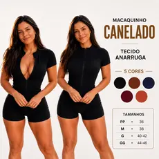 Macaquinho Feminino Virginia Canelado Premium Macacão Curto Com Ziper Moda Gringa Fitnes Casual