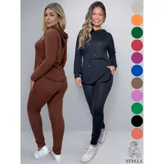 Conjunto Feminino de Frio Lanzinha 2 Peças Calça Jogger Blusa com Capuz Outono Inverno 2025 Moda Feminina Plus M ao G2