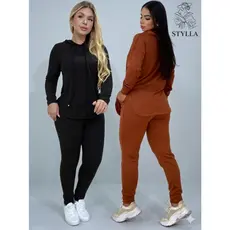 Conjunto Feminino Lanzinha Blusa E Calça Jogger Com Bolso Capuz De Frio Casual Moda Inverno