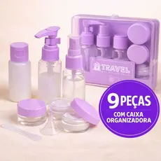 Kit De Frascos Para Viagem Creme Cosméticos 9 Pote Higiene Pessoal Vai Com Necessaire Organizador Transparente Portátil