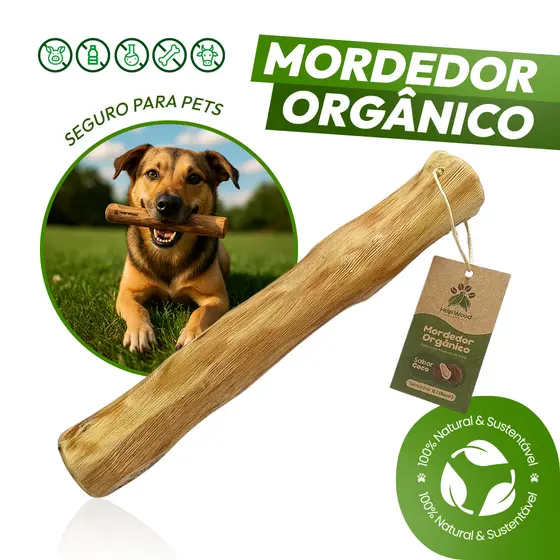 Mordedor para cachorro Sustentável Natural Madeira de Café Sabor Coco Brinquedo Rústico Pet e Cães