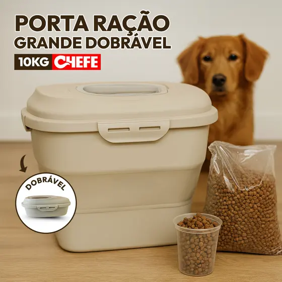 Porta Ração 10kg Para Cachorro E Gato Pet Evolution Chefe Retrátil Vedação Completa + Copo Dosador