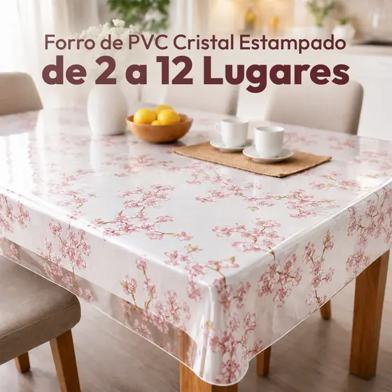 Toalha de Mesa Plástica Estampada Transparente Térmica Impermeável Forro PVC Cristal Envio Enrolado