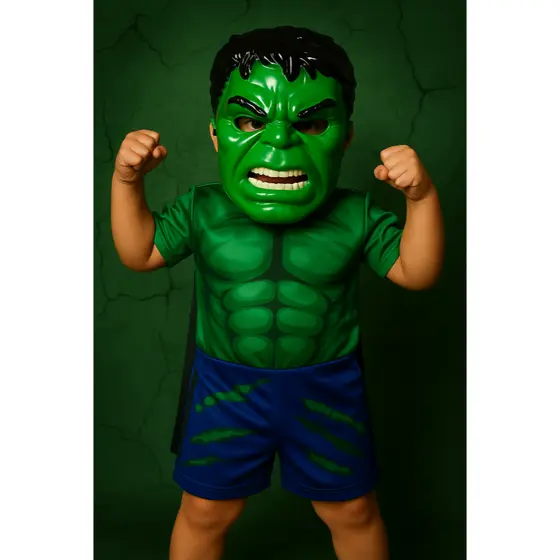FANTASIA INFANTIL INCRÍVEL HULK ACOMPANHADO DA MÁSCARA DE PLÁSTICO MENINOS ANIVERÁRIOS FESTAS CARNAVAL