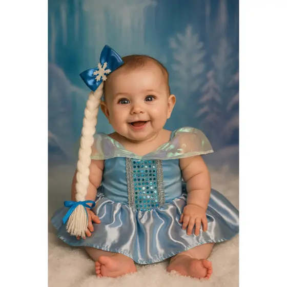 BODY FANTASIA TEMATICO LUXO INFANTIL BEBÊ ELSA COM CABELO TEMATICO COM LAÇO MENINAS MESVERÁRIOS FESTAS CARNAVAL KIT