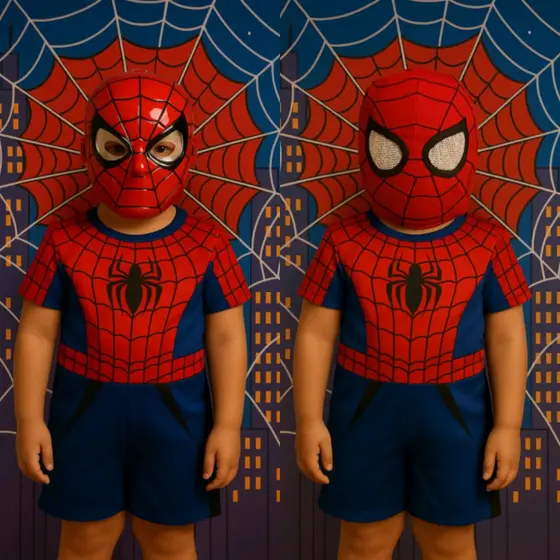 FANTASIA INFANTILMACACÃO HOMEM ARANHA COM MASCARA DE PLASTICO OU MASCARA DE PANO MENINOS ANIVERÁRIOS FESTAS CARNAVAL