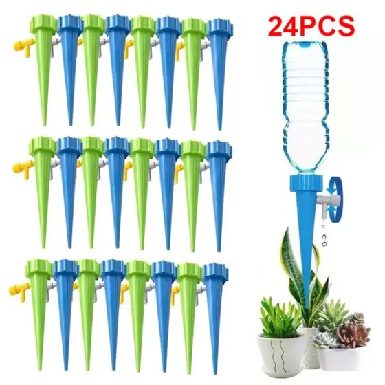 Kit 24/12 Gotejador Irrigador Acoplável Em Garrafa Pet Jardim Dosador Vaso Planta Em Garrafa