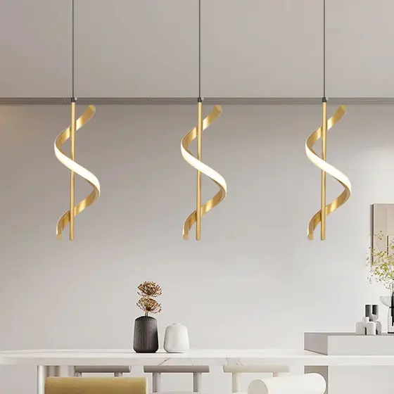 (3 cores em 1 luz) Lustre Pendente Luminária de Teto Led Dourado Decoração Minimalista Moderno para Sala Quarto Cozinha