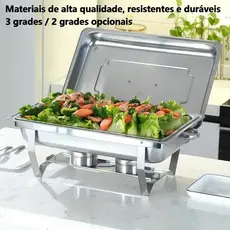 Rechaud Profissional Inox 12L com 1, 2 ou 3 Divisórias para Buffet Festas Eventos