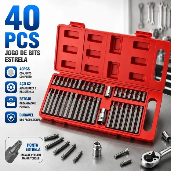 Kit Com 40 Peças De Ferramentas 40 Peças Bit Torx Allen Multidentado Crv De Alta Qualidade