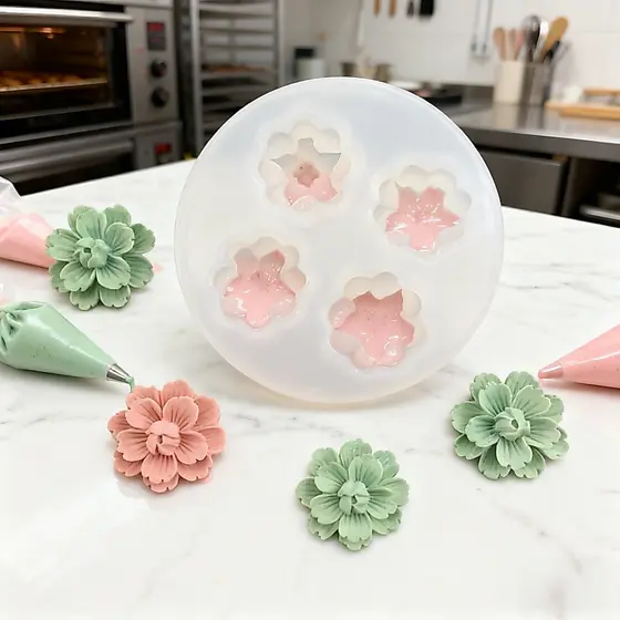 Molde De Flor De Cerejeira de 4furos Silicone Para Bolo Decorações Mousse De Chocolate Bandeja De Gelo Cozinha