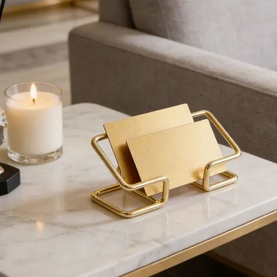 Suporte para cartão de visita de Metal oco dourado, armazenamento de mesa