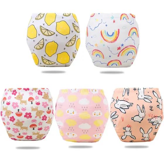 Kit 5 Calça De Treino Para Bebê Algodão Puro Impermeável Lavável Fraldas De Bolso Menina Menino Fralda Roupa Íntima