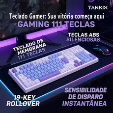 Teclado Gamer Com Fio, RGB Arco-Íris e Design Ergonômico, com Alta Estética e Silencioso - 111 Teclas, Layout Português