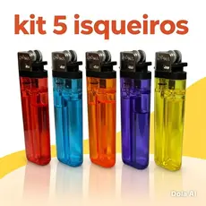 Kit de 5 Isqueiros Simples Coloridos Sem Gas Ideal Para Comércio, Bares e Restaurante(faisca