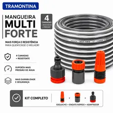 Mangueira De Jardim Tramontina Multi Forte 1/2 Cinza 4 Camadas Alta Pressão Esguicho Regulável Kit
