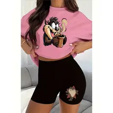 CONJUNTO FEMININO BERMUDA LEGGING+CAMISETA DIVERTIDO TAZ CAFÉ