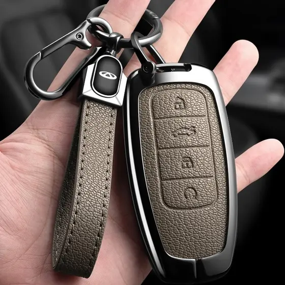Capa de Chave de Carro em Liga de Zinco + Couro para Chery Tiggo 8 Pro 8plus Novo 5 plus 7 Max Acessórios 4142
